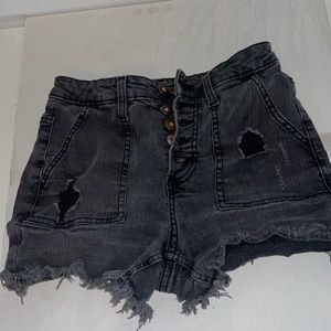 Black denim high rise shorts